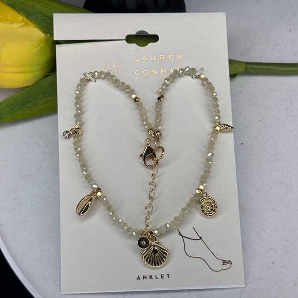 Lauren Conrad Gold Tone White Crystal Beaded Anklet - Picture 5 of 8